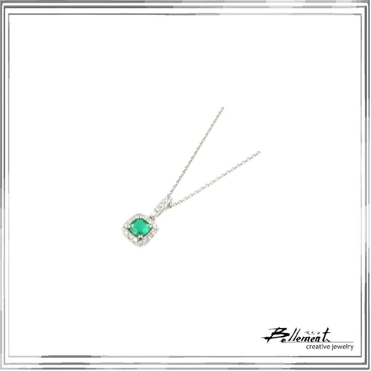K18WG Emerald Diamond Pendant Necklace E,0.32ct D,0.19ct ...