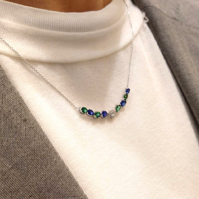 K18WG Green Garnet Sapphire Diamond Necklace G,1.03ct S,1.12ct D,0.26ct