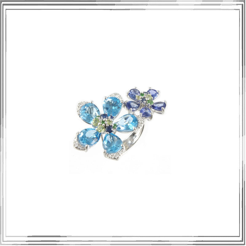 K18WG Blue Topaz Multi Stone Diamond Ring BT,5.54ct S,1.78ct G,0.09ct P,0.21ct D,0.08ct Size #13