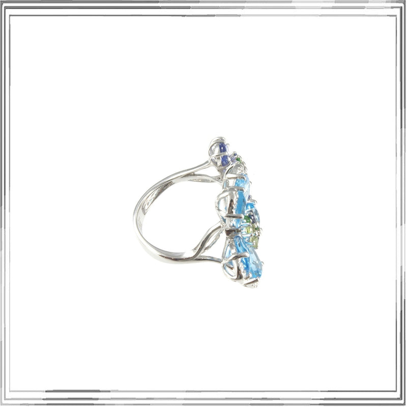 K18WG Blue Topaz Multi Stone Diamond Ring BT,5.54ct S,1.78ct G 
