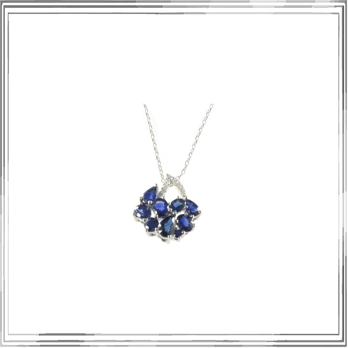 K18WG Blue Sapphire Diamond Pendant Necklace S,2.47ct D