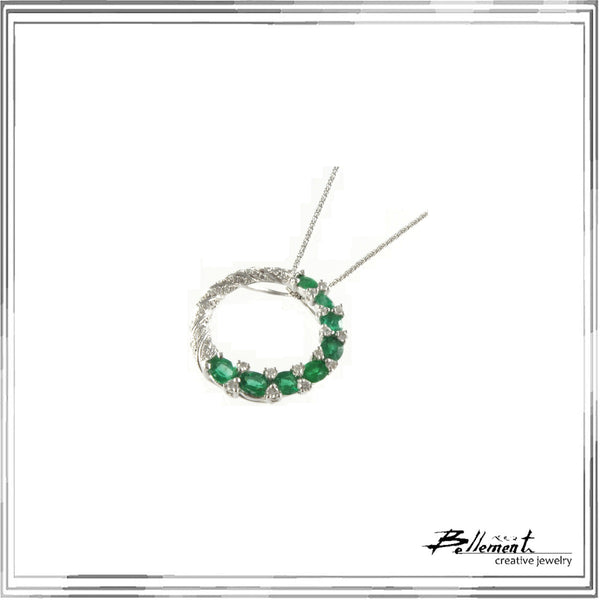 K18WG Emerald Diamond Pendant Necklace E,0.95ct D,0.28ct