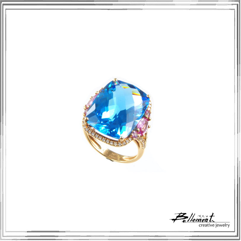K18PG Blue Topaz Pink Sapphire Diamond Ring BT,20.36ct S,1.03ct D,0.31ct Size #14