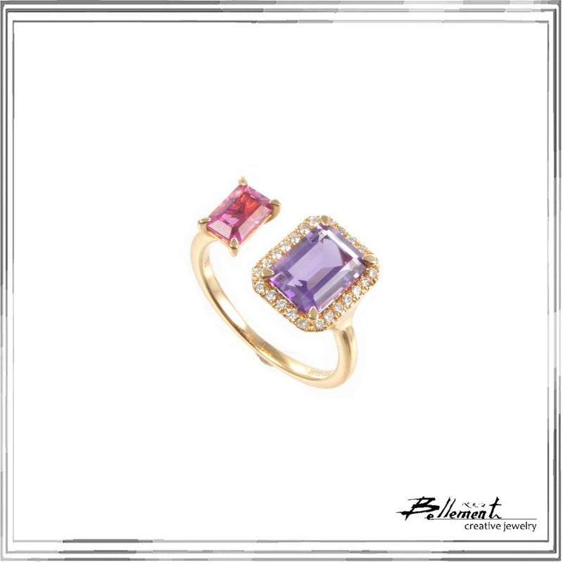 K18PG Amethyst Pink Tourmaline Diamond Ring A,1.38ct PT,0.61ct D,0.12ct Size #13