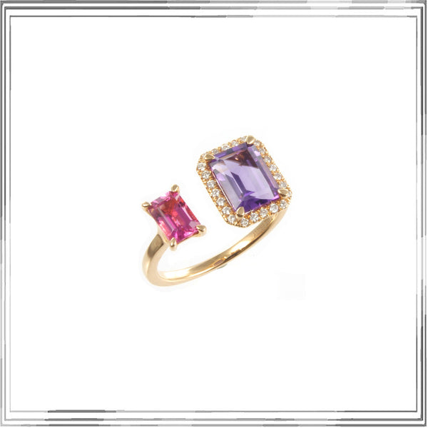 K18PG Amethyst Pink Tourmaline Diamond Ring A,1.38ct PT,0.61ct D,0.12ct Size #13