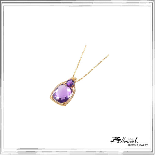 K18PG Amethyst Diamond Pendant Necklace A,6.36ct D,0.14ct