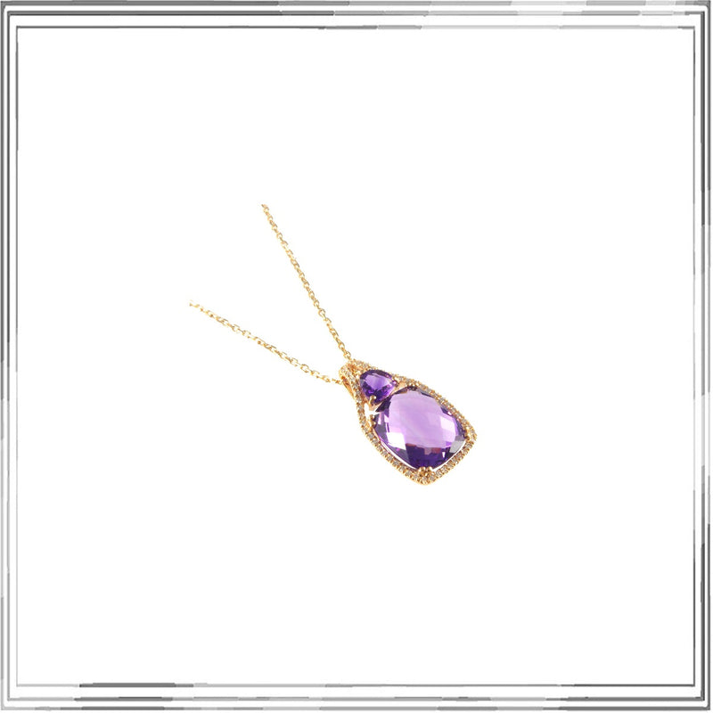 K18PG Amethyst Diamond Pendant Necklace A,6.36ct D,0.14ct