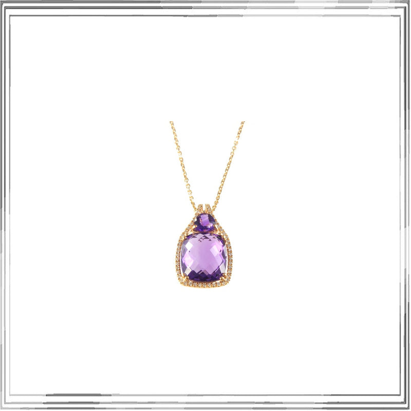 K18PG Amethyst Diamond Pendant Necklace A,6.36ct D,0.14ct