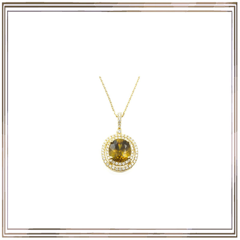 K18YG Sphene Diamond Pendant Necklace S,3.55ct D,0.45ct