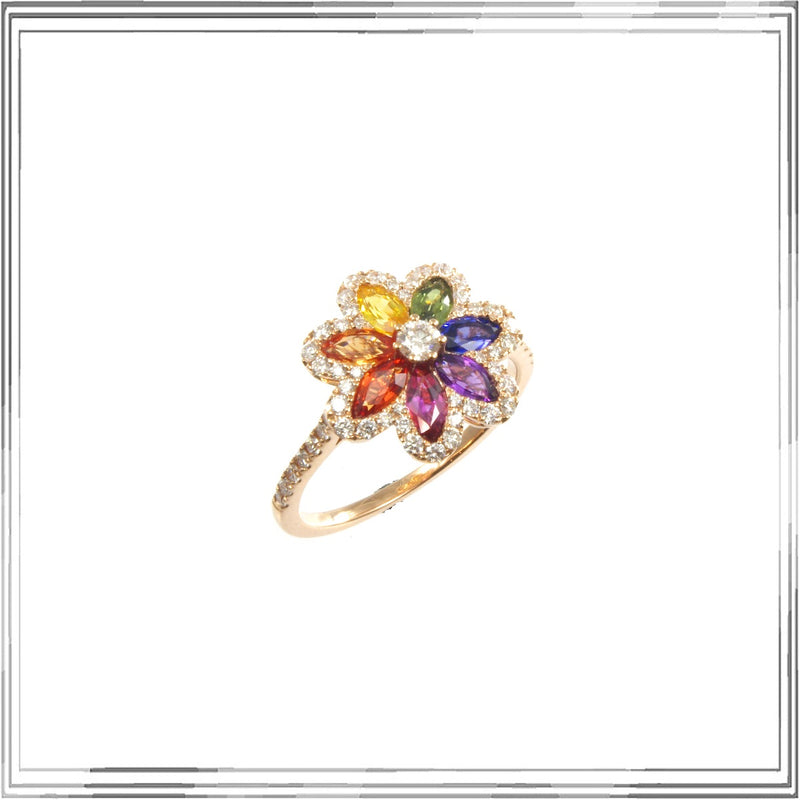 K18PG Multi Colour Sapphire Diamond Ring S,1.19ct D,0.46ct Size #12.5