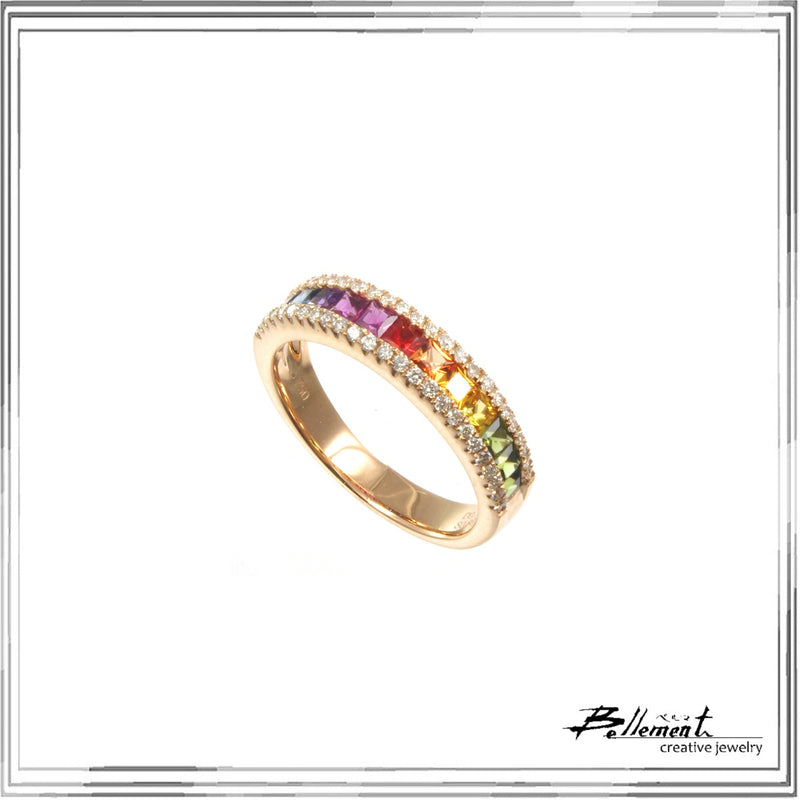 K18PG Multi Colour Sapphire Diamond Ring S,0.89ct D,0.25ct Size #12