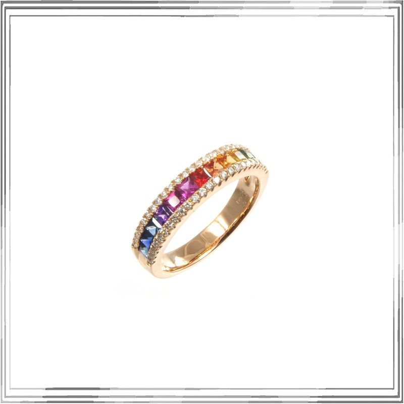 K18PG Multi Colour Sapphire Diamond Ring S,0.89ct D,0.25ct Size #12