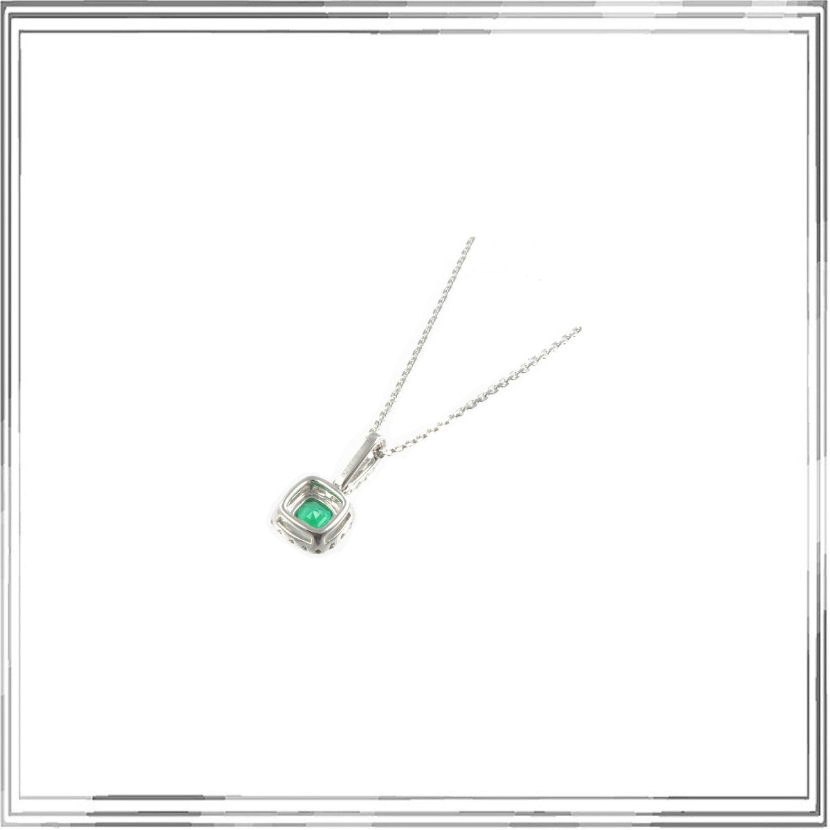 K18WG Emerald Diamond Pendant Necklace E,0.32ct D,0.19ct 