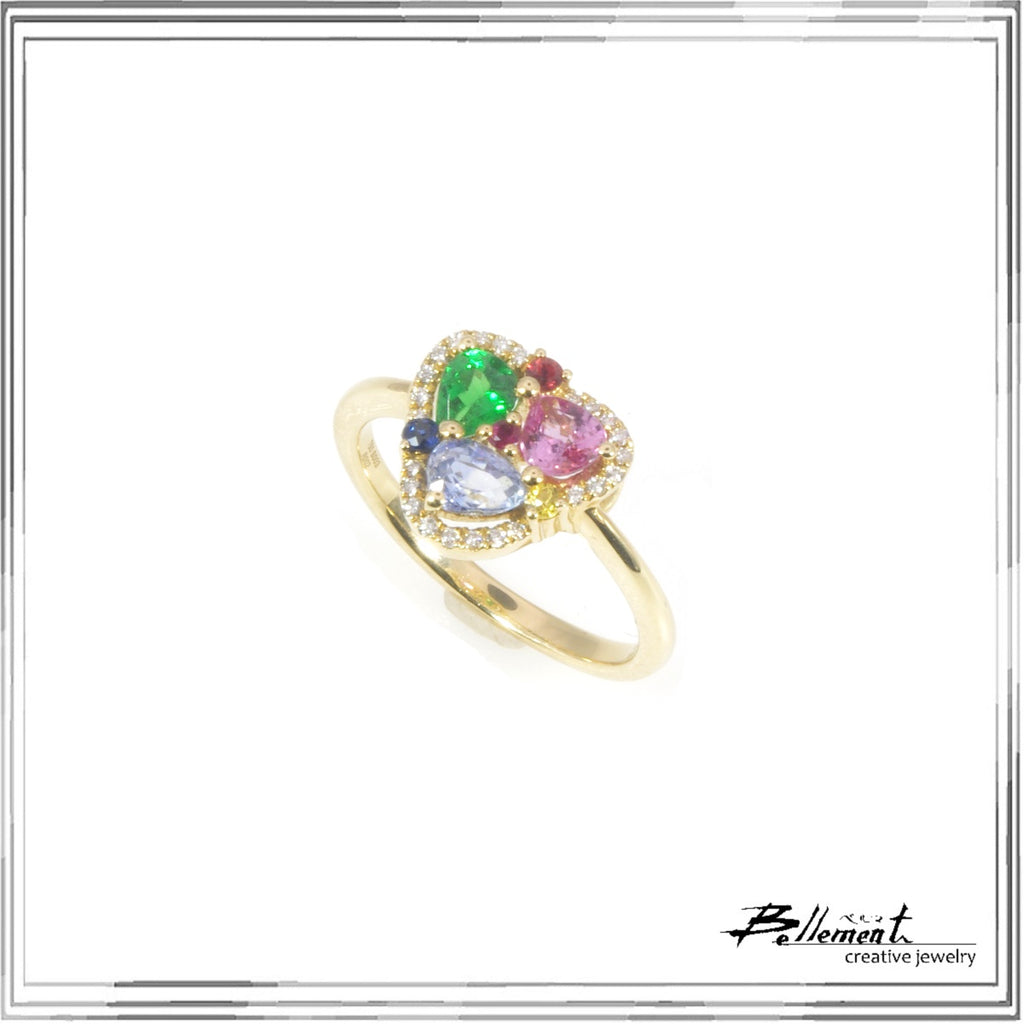 K18YG Multi Colour Sapphire Green Garnet Diamond Ring S,0.91