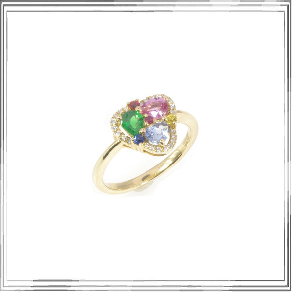 K18YG Multi Colour Sapphire Green Garnet Diamond Ring S,0.91ct GG,0.33ct D,0.10ct Size #14