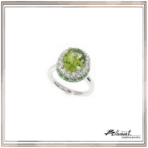 K18WG Peridot Green Garnet Diamond Ring P,3.13ct GG,1.07ct RD,0.12ct D,0.56ct #13