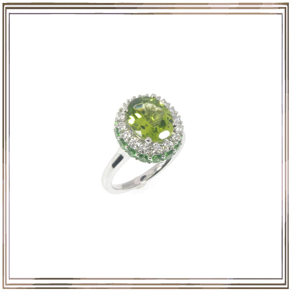 K18WG Peridot Green Garnet Diamond Ring P,3.13ct GG,1.07ct RD,0.12ct D,0.56ct #13