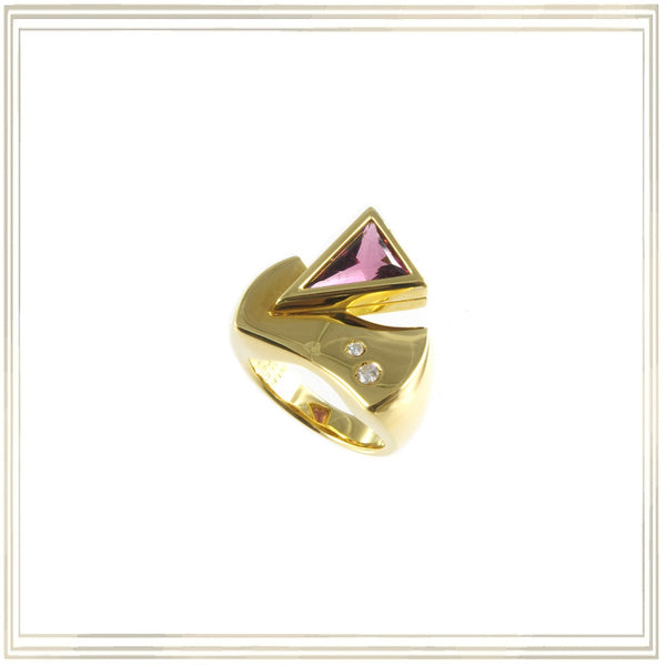K18YG Tourmaline Diamond Ring T,2.02ct D,0.07ct size #13