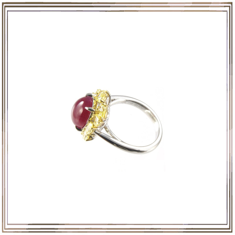 Pt900/K18YG Un-Heat Ruby Cab Yellow Diamond Ring R,5.14ct YD,2.00ct size #13