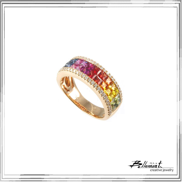 K18PG Multi Colour Sapphire Diamond Ring S,2.10ct D,0.22ct Size #13