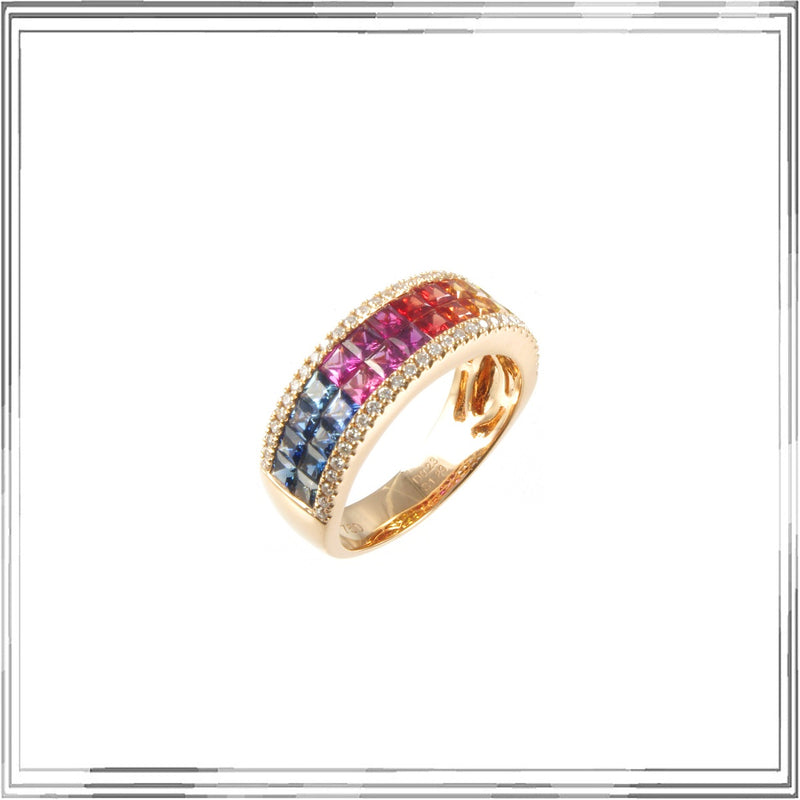K18PG Multi Colour Sapphire Diamond Ring S,2.10ct D,0.22ct Size #13