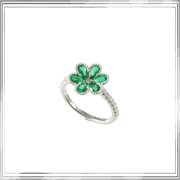 K18WG Emerald Diamond Ring E,0.88ct D,0.28ct size #12