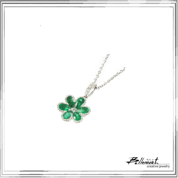 K18WG Emerald Diamond Pendant Necklace E,1.01ct D,0.11ct