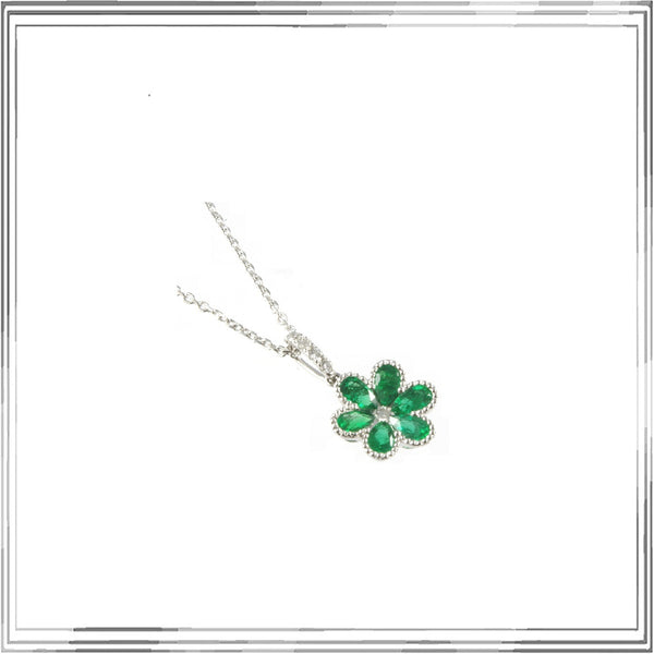 K18WG Emerald Diamond Pendant Necklace E,1.01ct D,0.11ct