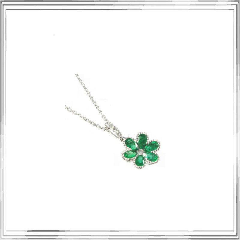 K18WG Emerald Diamond Pendant Necklace E,1.01ct D,0.11ct