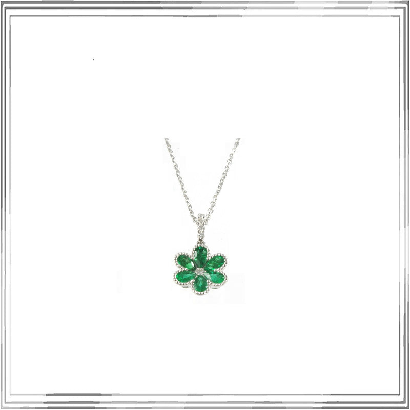 K18WG Emerald Diamond Pendant Necklace E,1.01ct D,0.11ct