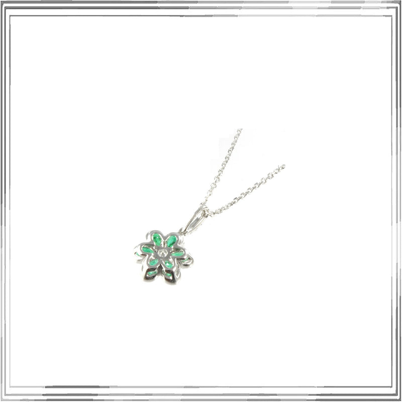 K18WG Emerald Diamond Pendant Necklace E,1.01ct D,0.11ct