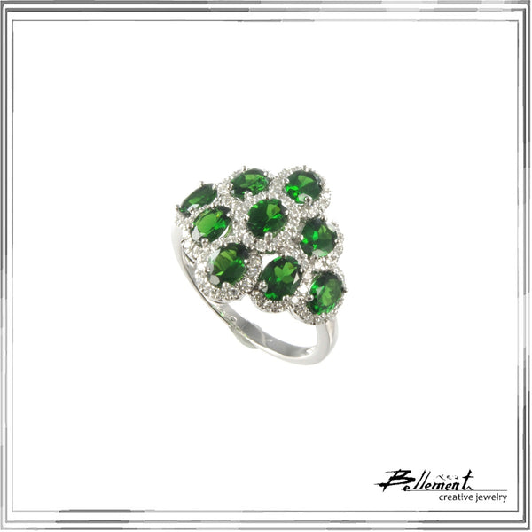 K18WG Green Garnet Diamond Ring G,2.46ct D,0.40ct size #14