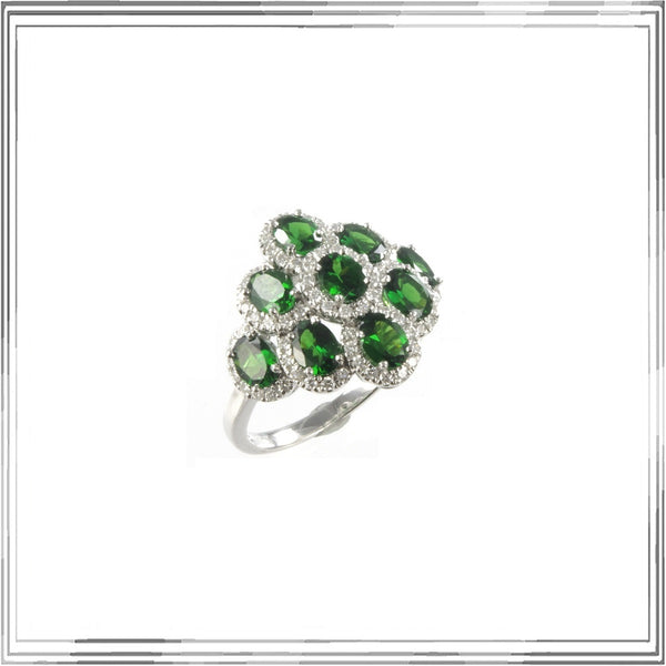 K18WG Green Garnet Diamond Ring G,2.46ct D,0.40ct size #14