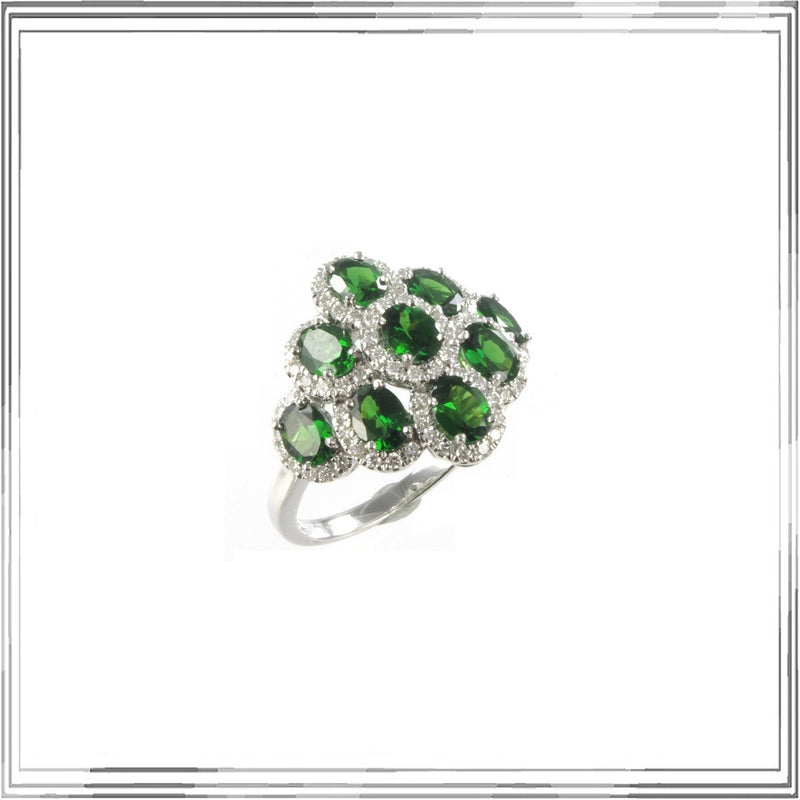 K18WG Green Garnet Diamond Ring G,2.46ct D,0.40ct size #14