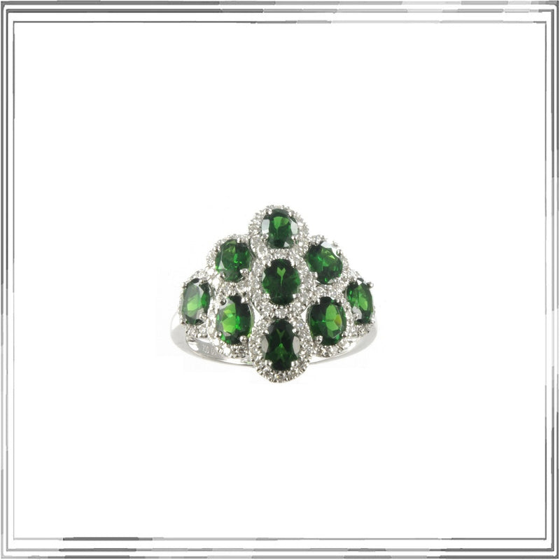 K18WG Green Garnet Diamond Ring G,2.46ct D,0.40ct size #14