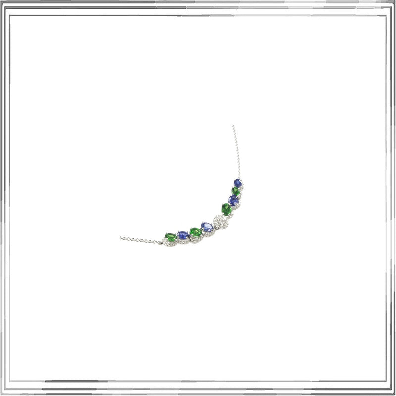 K18WG Green Garnet Sapphire Diamond Necklace G,1.03ct S,1.12ct D,0.26ct