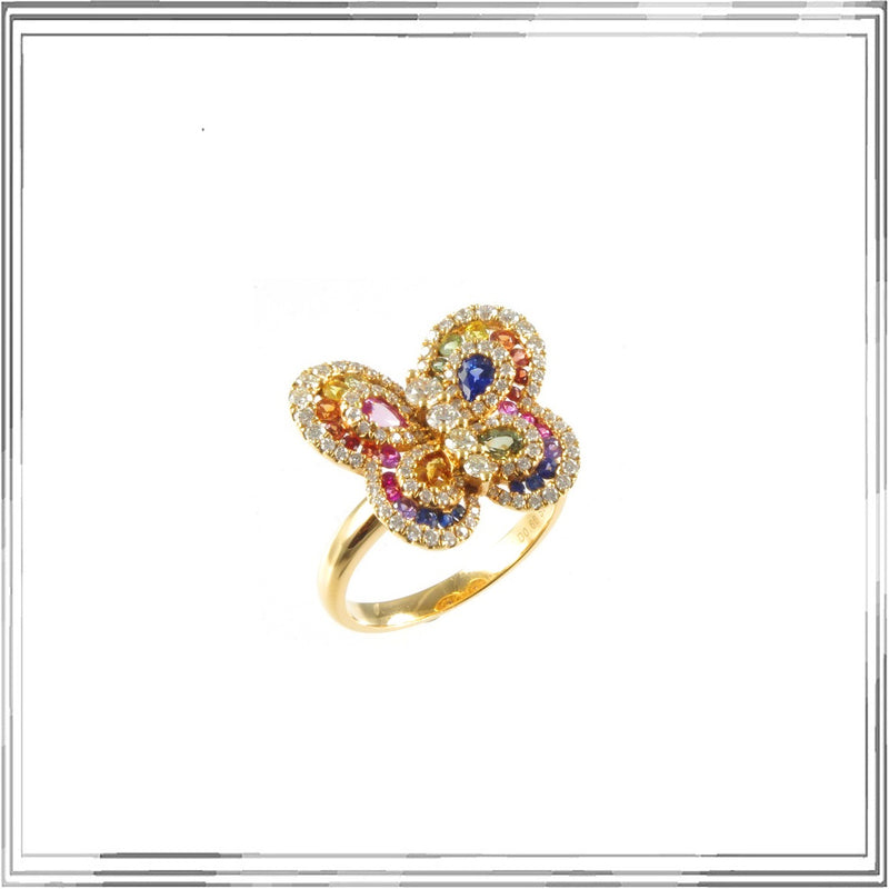K18PG Multi Colour Sapphire Diamond Ring S,0.95ct D,0.66ct Size #12