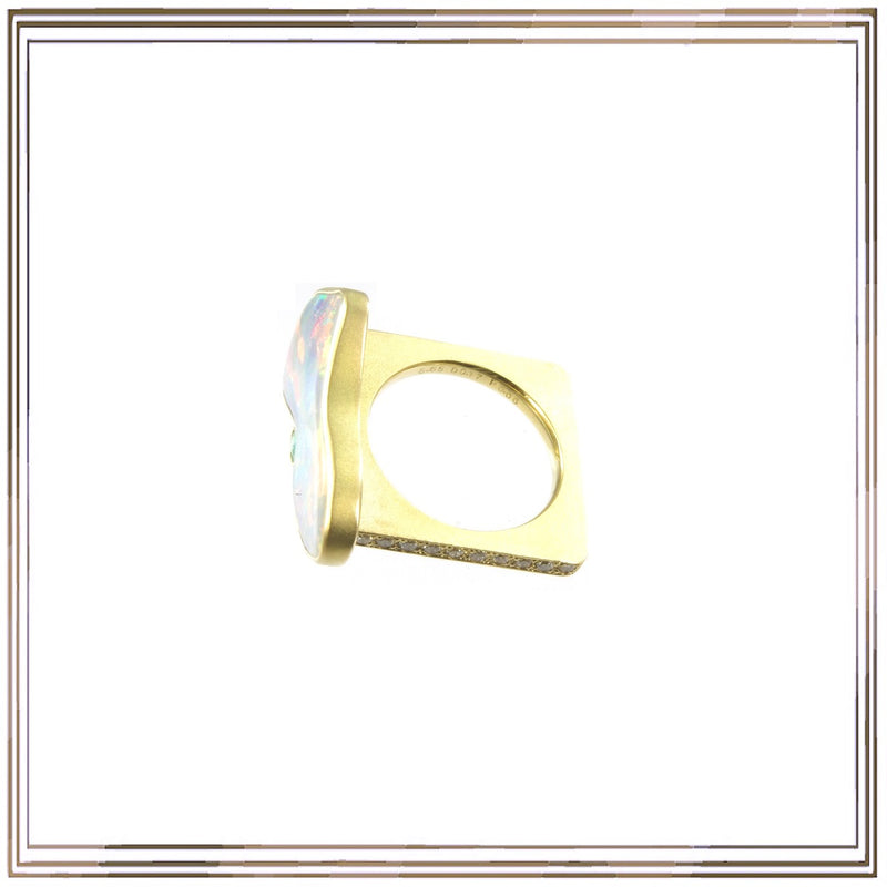 K18YG Black Opal Paraiba Tourmaline Diamond Ring BO,5.65ct T,0.06ct D,0.17ct size #12